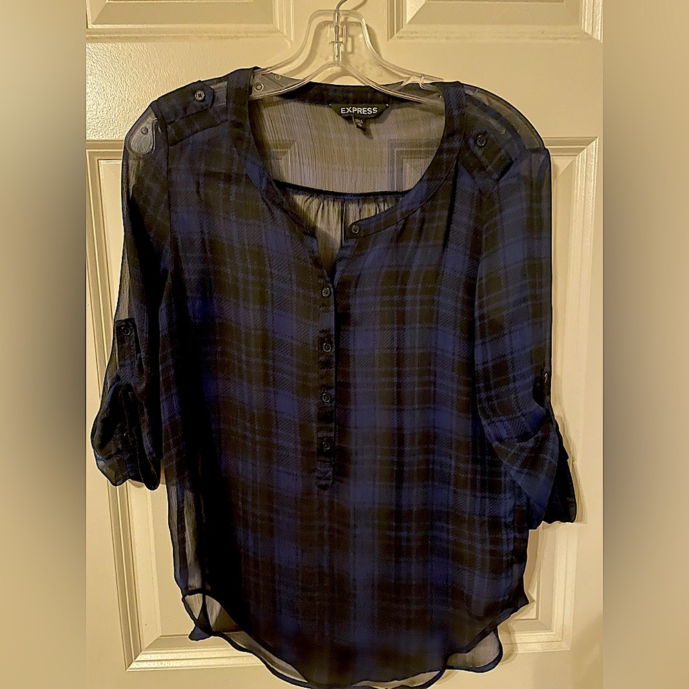 Express blue and black plaid blouse size xs